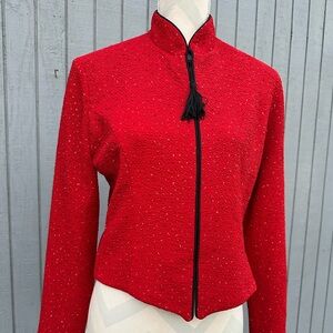 Red Sparkly Zip Front Jacket